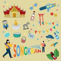 El festival Songkran 2022 es el tradicional año nuevo tailandés. concepto abril asombroso en tailandia vector