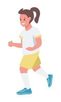 Little girl participating in football competition semi flat vector character