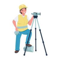 Female construction worker with video camera semi flat color vector character