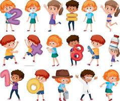 Set of children doing different activities on white background vector