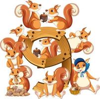 Nine squirrel attached to number nine vector