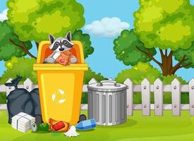 Trashcan full of dirty bags and plastic vector