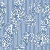 Hand drawn embroidery monstera leaves tropical seamless pattern. Palm leaf endless wallpaper.