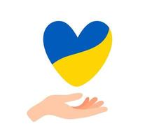 Stop war in Ukraine. Hand holding heart of Ukraine. Protection from Russian invaders. Pray for Ukraine. Illustration of peace. Stop war and military attack in Ukraine poster concept vector