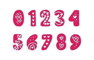 Decorative red numbers. Love Valentine day alphabet with a heart numbers zero one two three four five six seven eight nine. Vector Illustration