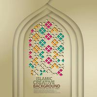 Luxurious Islamic art for greeting card with realistic door mosque texture with ornamental of mosaic. Vector illustrator