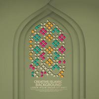 lujoso arte islámico para tarjetas de felicitación con textura de mezquita de puerta realista con mosaico ornamental. ilustrador vectorial vector