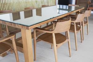 Wooden furniture, dining table, home interior. photo