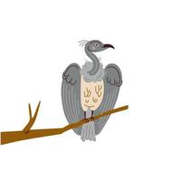 linda ilustración de vector de buitre sobre fondo blanco en estilo plano de dibujos animados. pájaro vectorial en rama