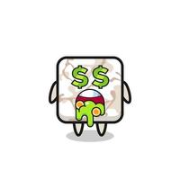 ceramic tile character with an expression of crazy about money vector