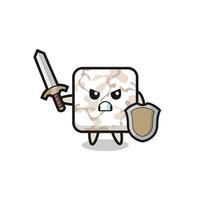 cute ceramic tile soldier fighting with sword and shield vector