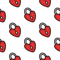 Seamless pattern with red heart-shaped lock. Vector illustration