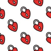 Seamless pattern with red heart-shaped lock. Vector illustration