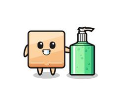 cute pizza box cartoon with hand sanitizer vector