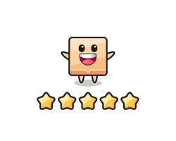 la ilustración de la mejor calificación del cliente, personaje lindo de la caja de pizza con 5 estrellas vector