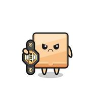 pizza box mascot character as a MMA fighter with the champion belt vector