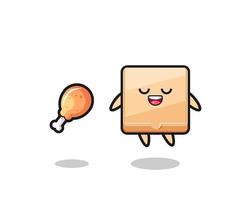 cute pizza box floating and tempted because of fried chicken vector