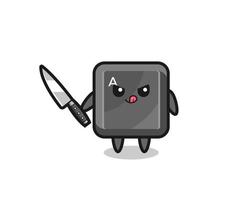 cute keyboard button mascot as a psychopath holding a knife vector