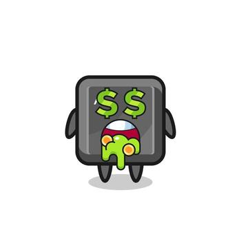 keyboard button character with an expression of crazy about money vector