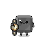 keyboard button mascot character as a MMA fighter with the champion belt vector