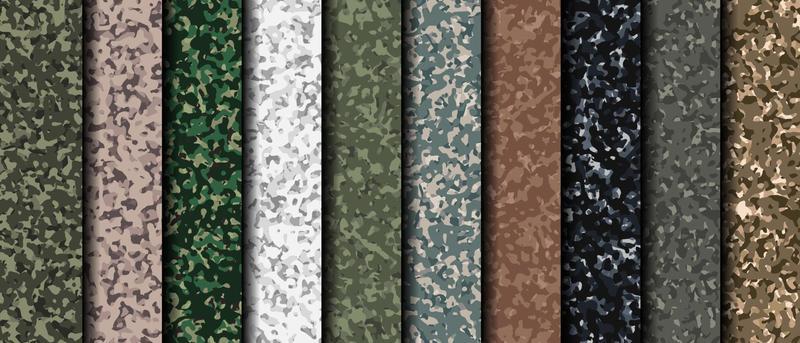 Set of 10 camouflage backgrounds. Abstract military or hunting camouflage background. Vector illustration