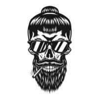 Men Skull With Her beard and cigarette vector