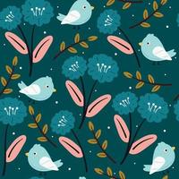 seamless pattern hand drawing cartoon bird and flower. spring background for fabric print, textile vector