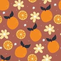 seamless pattern hand drawing cartoon orange and flower. fruit drawing