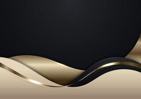 Elegant 3D abstract background golden wave shape with gold ribbon lines on black background vector