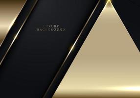 diseño de plantilla de banner de lujo moderno 3d abstracto líneas de rayas triangulares negras y doradas con chispas de luz sobre fondo oscuro vector