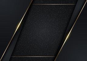 Diseño de plantilla de banner de lujo moderno en 3d rayas negras y luz de línea dorada brillante brillando sobre fondo oscuro. vector