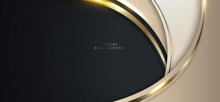 Elegant 3D abstract background golden curved shape with gold lines on black background vector