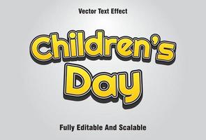 efecto de texto del día del niño con color blanco y amarillo editable. efectos de texto para plantillas. vector