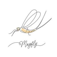 dibujo de una sola línea de una mosca de mayo, aislado en un fondo blanco. ilustración vectorial vector