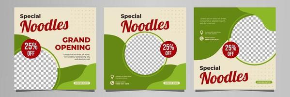 diseño de plantilla de banner de redes sociales de fideos especiales vector