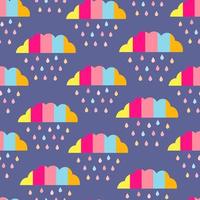 Rainbow seamless pattern. Print rainbow clouds for kids design. Multicolored clouds in naive Scandinavian style for decoration, packaging, fabric, background vector