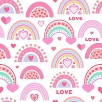 patrón sin costuras de arco iris. arcoíris rosas y corazones. impresión brillante para tela, embalaje, papel digital vector