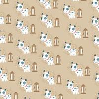 Cute pattern with dalmatian purebred dog on light brown background with fire hydrant and bones. Can be used for packaging, wrapping paper, textiles and others. vector
