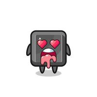 the falling in love expression of a cute keyboard button with heart shaped eyes vector