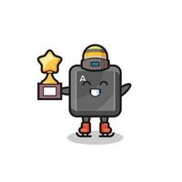 keyboard button cartoon as an ice skating player hold winner trophy vector