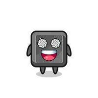 lindo personaje de botón de teclado con ojos hipnotizados vector