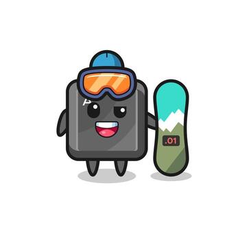 ilustración del carácter del botón del teclado con estilo de snowboard vector