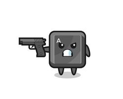 el lindo personaje del botón del teclado dispara con una pistola vector