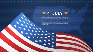 4th of July background for USA Independence Day with blue background and American flag. Vector. vector