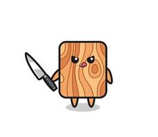cute plank wood mascot as a psychopath holding a knife vector
