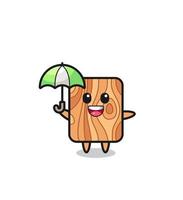 cute plank wood illustration holding an umbrella vector