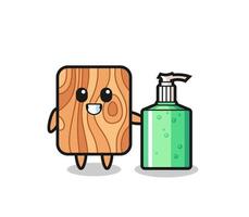 cute plank wood cartoon with hand sanitizer vector