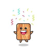 happy plank wood mascot jumping for congratulation with colour confetti vector