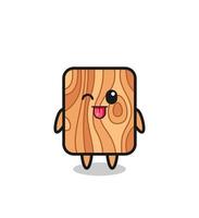 lindo personaje de tablón de madera con expresión dulce mientras saca la lengua vector