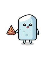 cute chalk cartoon eating pizza vector